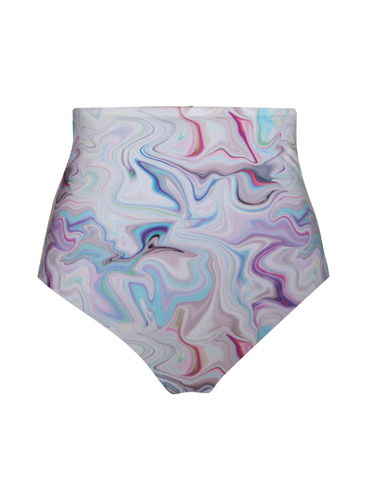 Positano High-Waist Reversible Bottom | White + Lilac Swirl